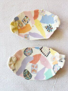 Vintage Y2K Julie Thompson Pottery Studio Porcelain Trays
